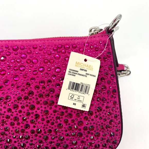 Michael Kors Empire Medium Pink Embellished Suede Chain Link Pouchette Bag - Picture 12 of 12